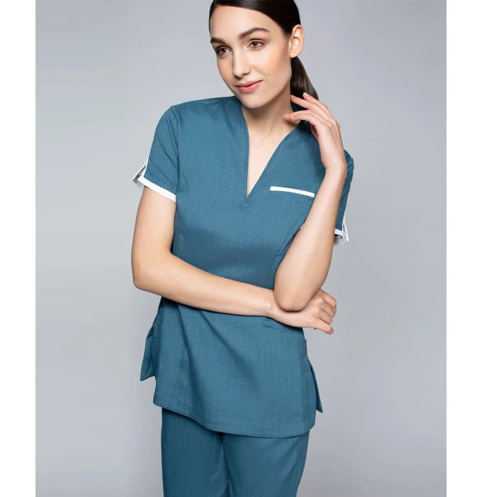 White Women Zipper Front Tunic Medical Scrub Beauty Salon Spa Uniform Customized Woven Surgical Uniform Hospital Uniforms