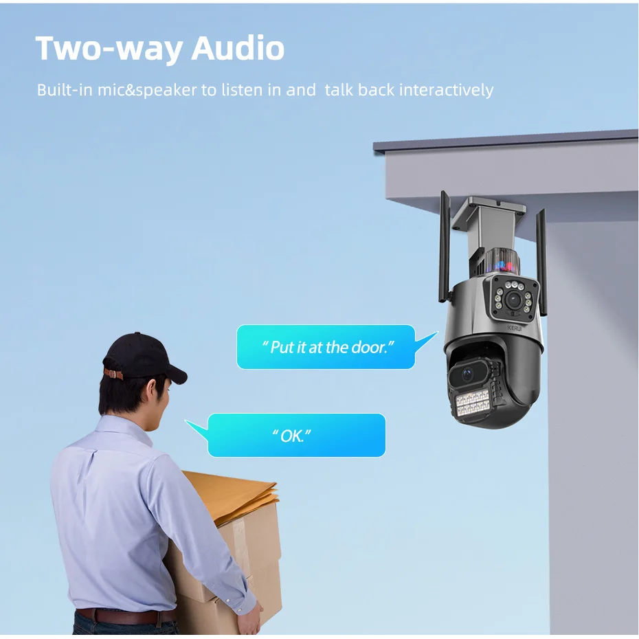 KERUI Icsee 2k 4mp Wifi Outdoor Security Camera Double Lens Hd Wireless Ptz Video Surveillance Ip Camera