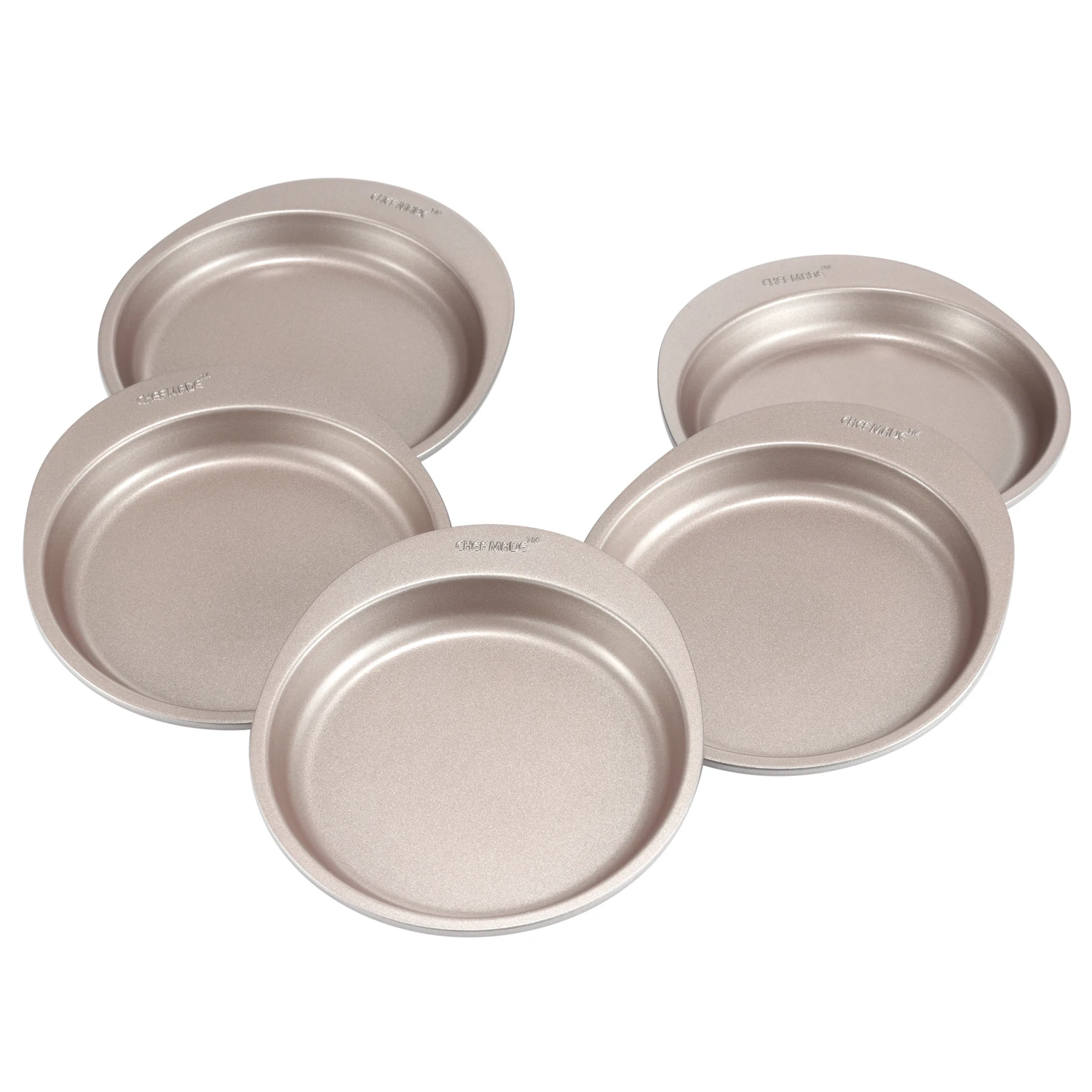 CHEFMADE 5Pcs Carbon Steel Non Stick Coating Champagne Gold Bakeware Tray Baking Mold Cake Pan