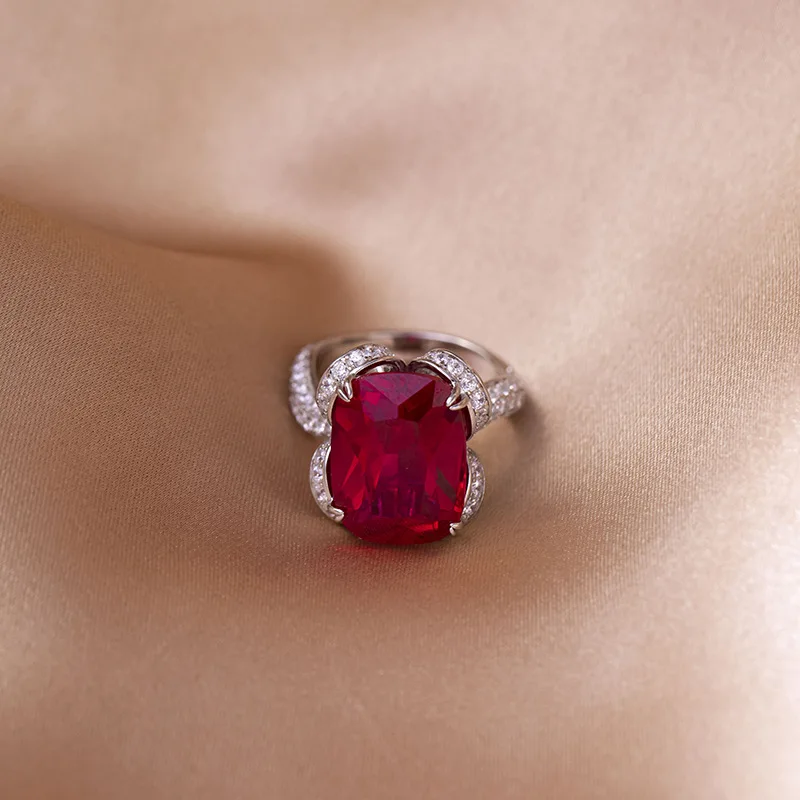 High jewelry S925 silver coated 18k gold synthesis of ruby pillow shaped 12*16mm closed ring