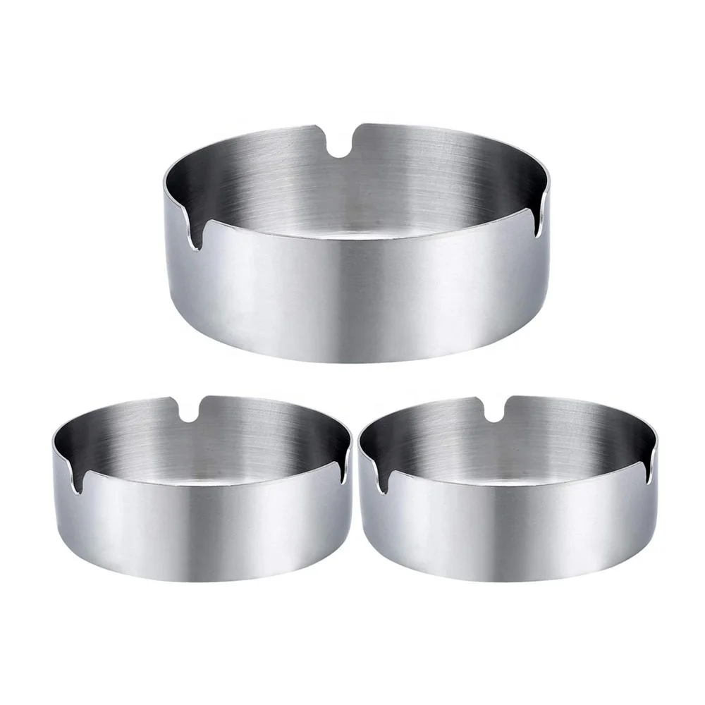 Easy To Clean Round Stainless Steel Cigarette Cigar Ashtray 4 Size Deluxe Customized  Logo Metal  Ashtrays For Outdoors And Home