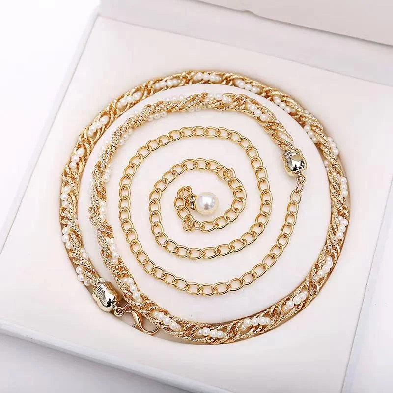 
Sexy Fashion Shell Pearl Waist Belts For Women Dresses gold chain Belt slim Girls Waist Belts Waistband Sweet 