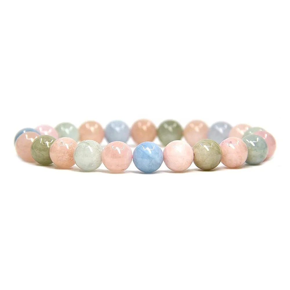 Genuine A Grade Morganite Beryl Aquamarine Beaded Bracelet Natural Gemstone Bracelet