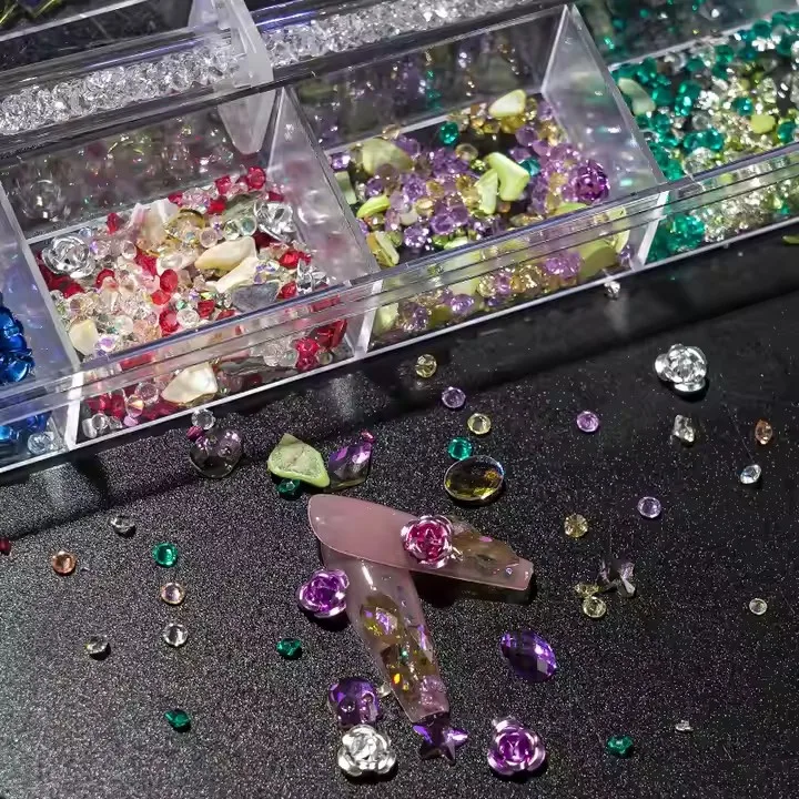 24 Glass Multiple shapes fluorescent Crystal Nails Art Rhinestone Flat Back Nails Charms Diamond Stone Decorations