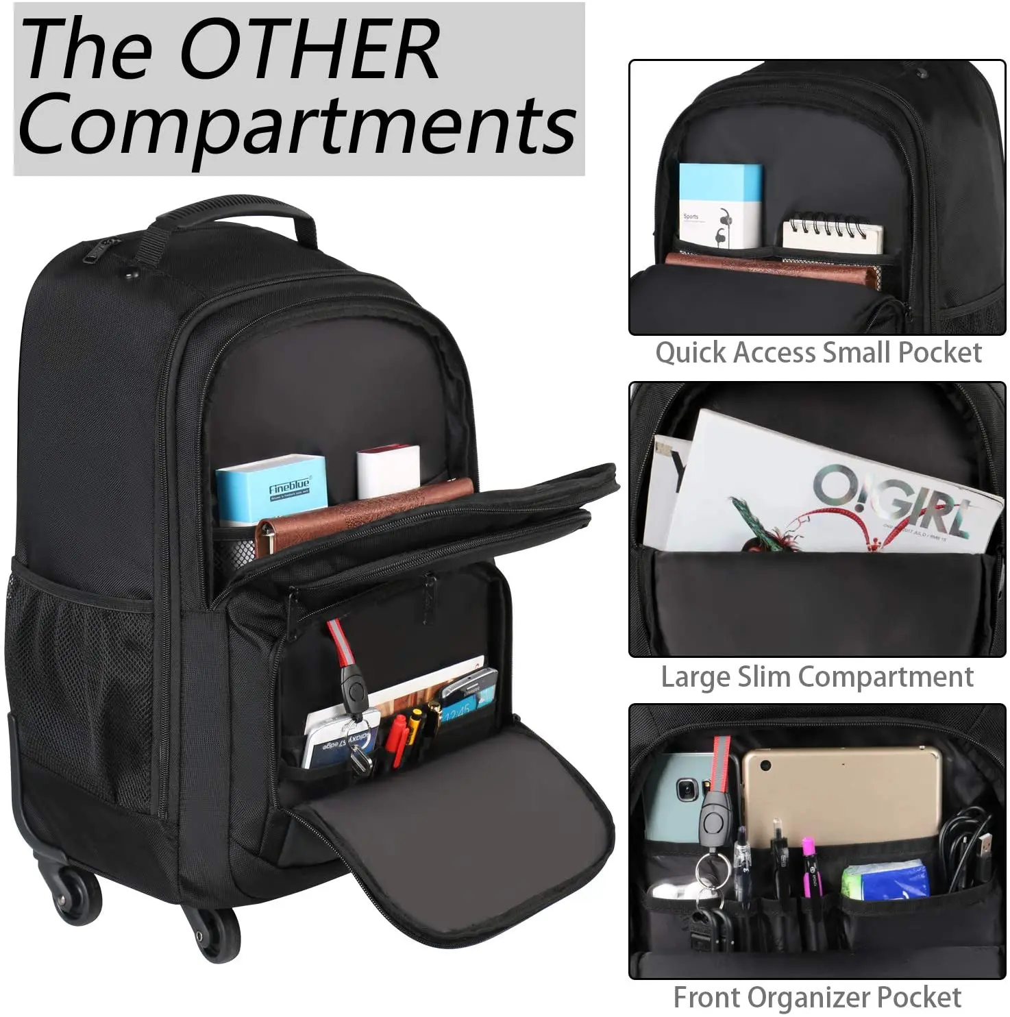 Large Rolling Wheeled Backpack Business Travel Carry on Luggage Suitcase Bag Durable Roller College School Computer Book bag