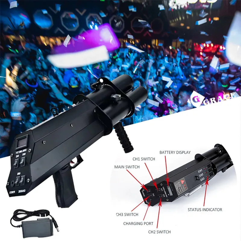 Igracelite 3 Head DJ Effect Jet Spray Handheld Cannon Gun Party Pop Electric Confetti Cannon