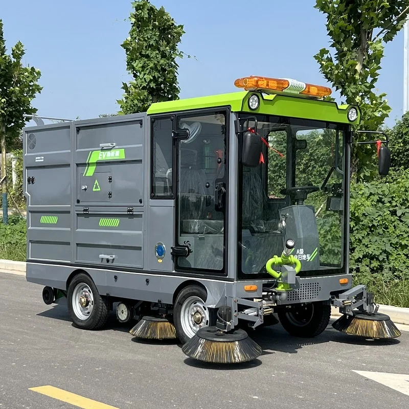 Small Industrial Electric Street Sweeper Trucks Four Wheels with Large-scale Sweeping and Scrubbing Function