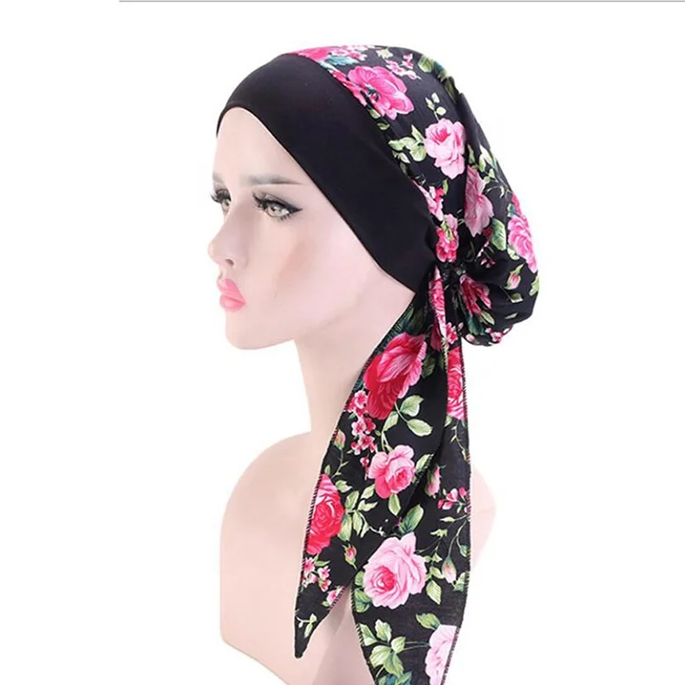 Factory wholesale long satin bonnet sleep hat hair scarves sleeping hat women
