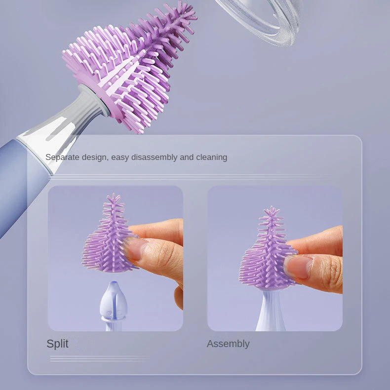 Colorful Silicone Milk Bottle Brush Food Grade Silicone Soft Bristle Feeding Bottle Brush Set With Holder