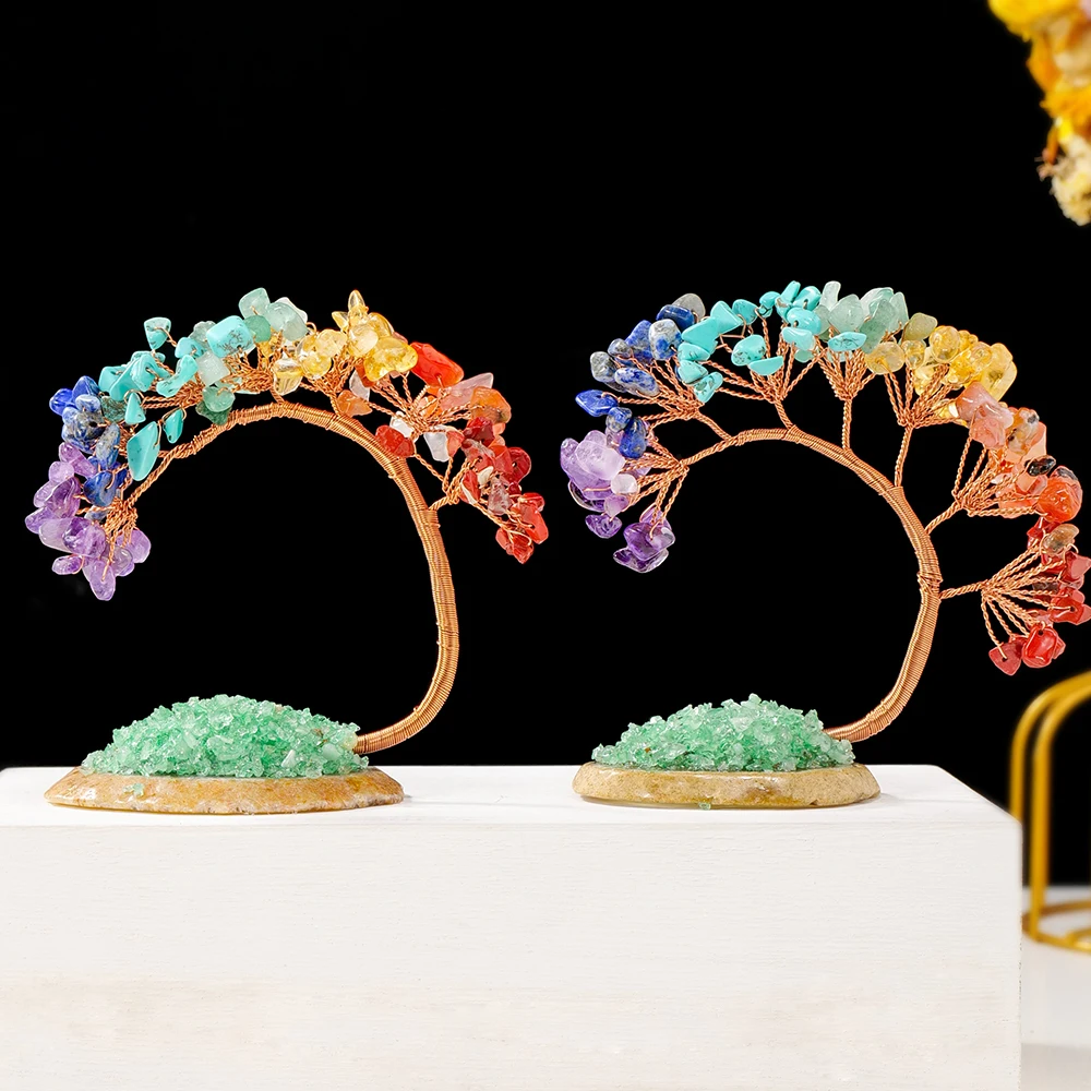 Natural crystal gravels seven chakra stone phoenix tail tree money tree healing desktop decoration