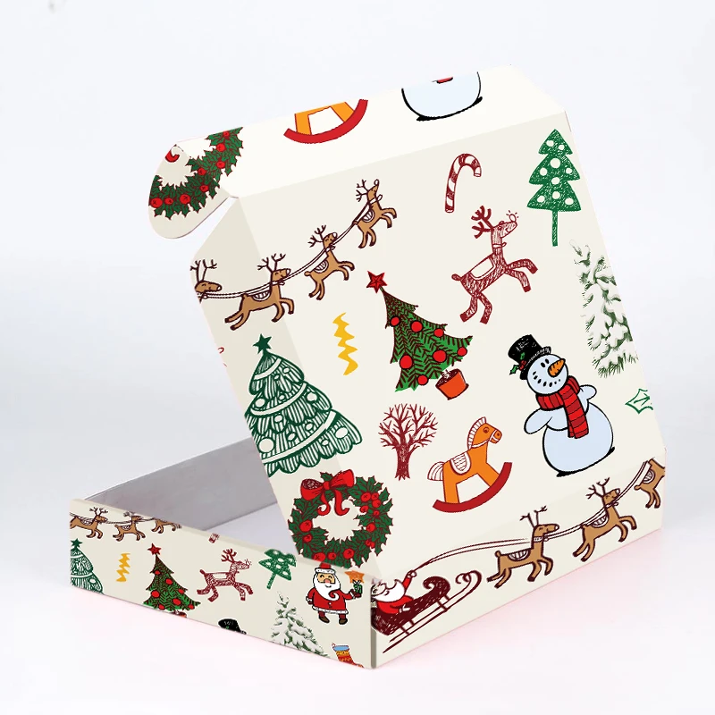 Hot Selling Custom Original Pattern Merry Christmas Toys Lights Balls Socks Hats Decorations Packaging Gift Kraft Paper Box