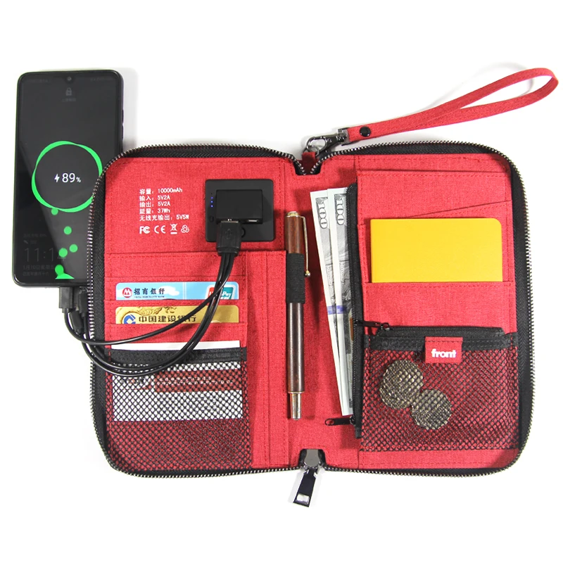 Новинка 2019, деловые подарки с беспроводной зарядкой, кошелек с внешним аккумулятором, сумка-бумажник, многофункциональная сумка для хранения с проводной зарядкой 10000 мАч