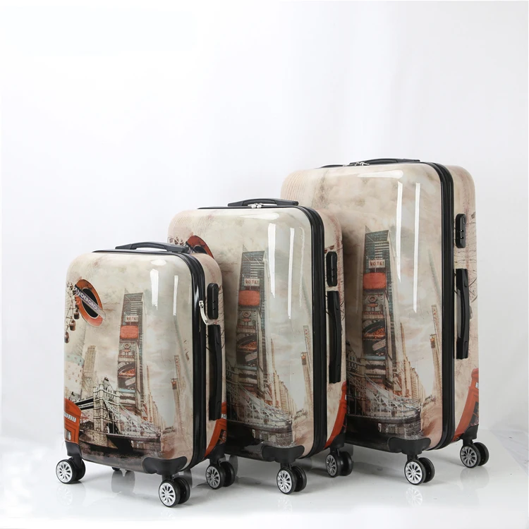 Shining pc film full printed luggage cover travel suitcase trolley bags set