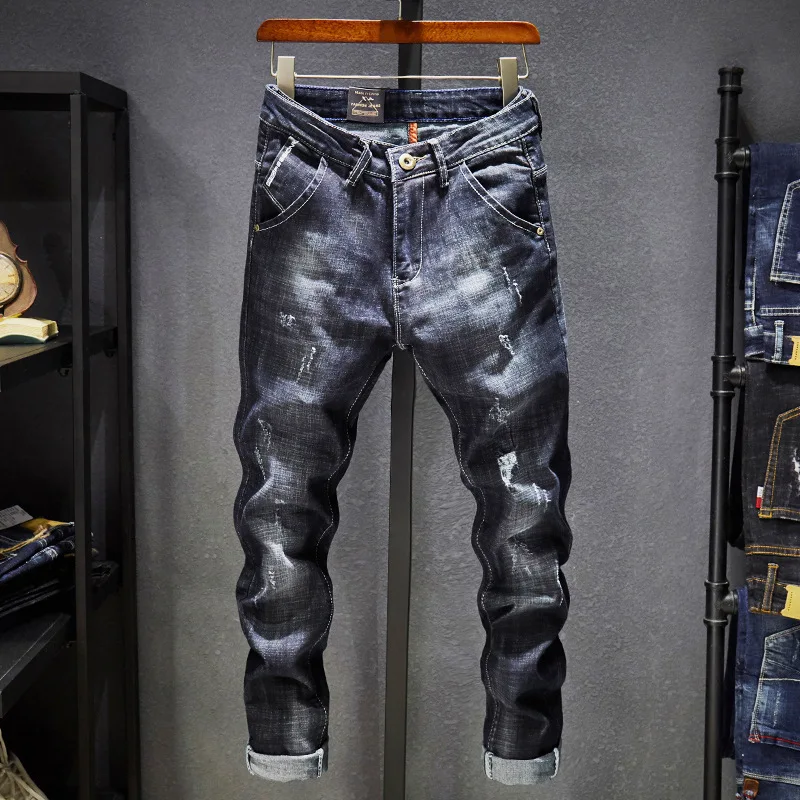 2022 custom fashion he-man stylish pant skinny  ripped denim men pantalones de hombre jeans