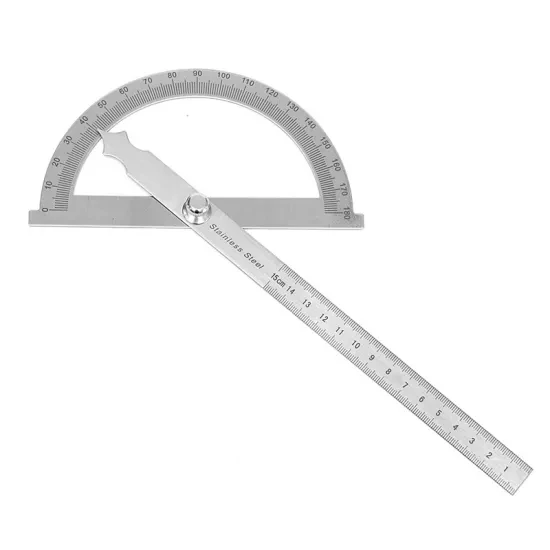 
Industrial Bevel High Precision Stainless Steel Round Head Rotating 0 180 Degrees 15cm Protractor  (1600322621686)