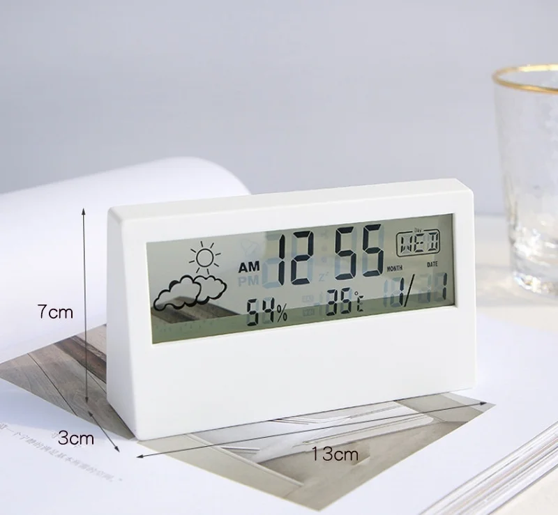Thermometer and Hygrometer Clock Creative Weather Display Luminous Small Alarm Clock Ins Transparent Electronic Alarm Clock