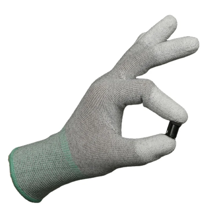 Antistatic Coated Nylon White ESD Pu Top Carbon Fiber Gray Pu Finger Tip Coated Work Safety Gloves For Cleanroom Laboratory