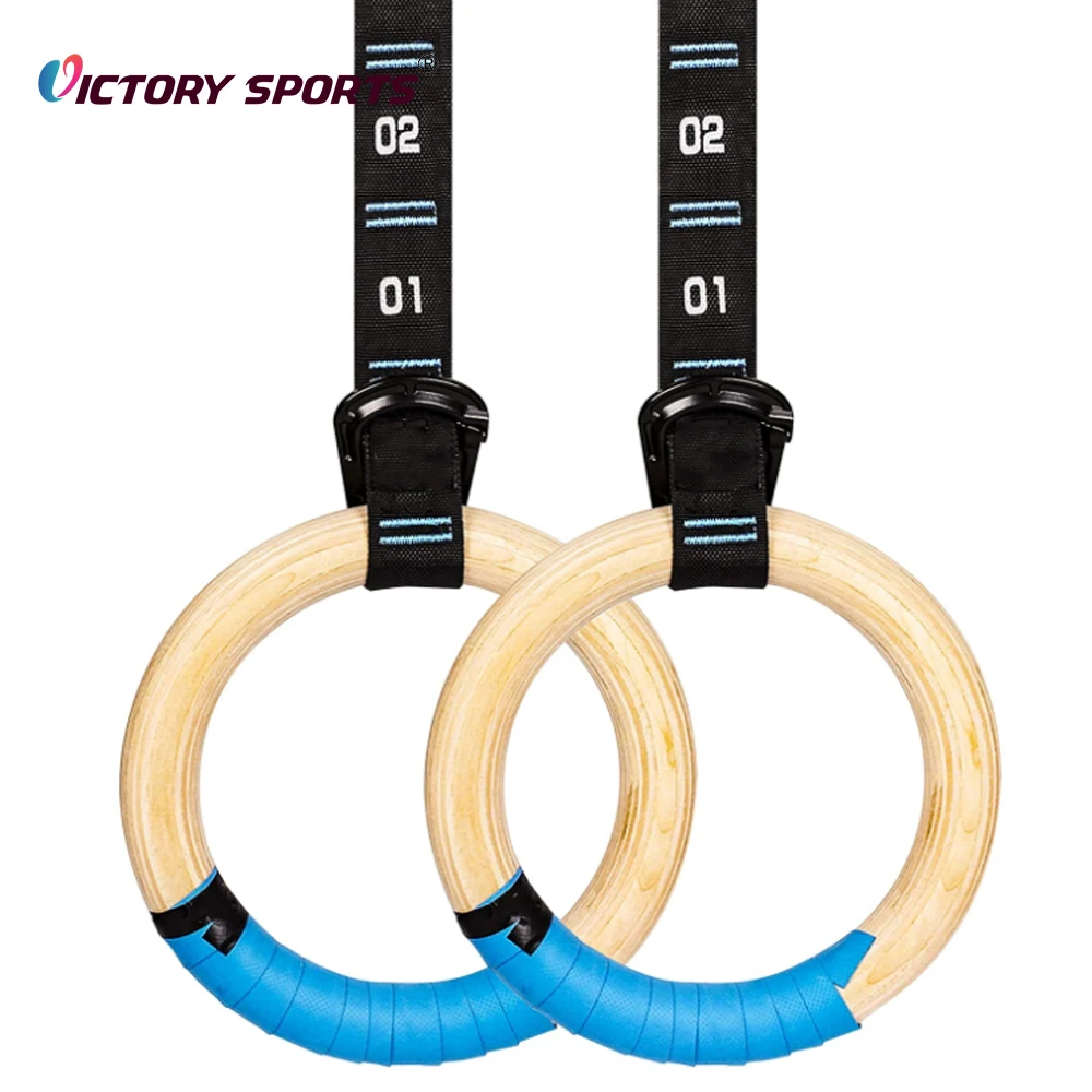 Fitness adjustable digital printed exercise strap wooden gymnastic rings for sale