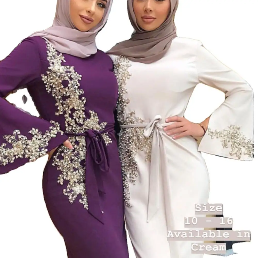 
DLL805 High quality fashionable women burkha muslim abayas lace beaded beautiful abaya 