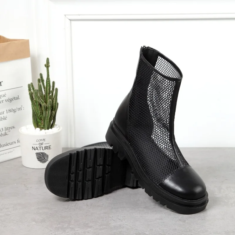B2 flat mesh ankle boots black and white mesh chunky sole boots ready to ship