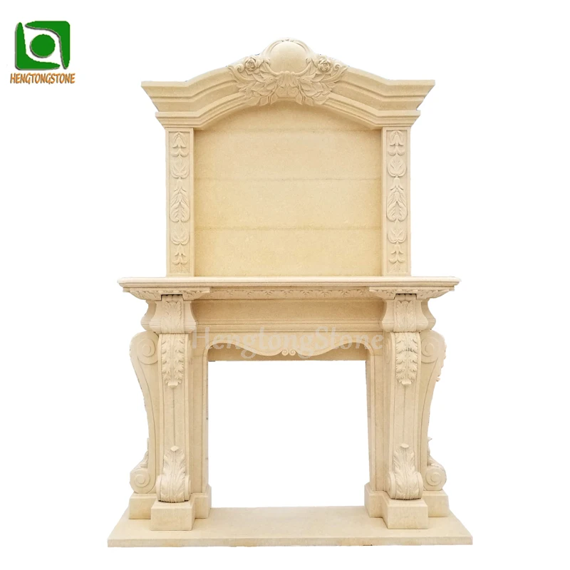 Home Decoration 2 Tiers White Marble Lion Head Fireplace Surround
