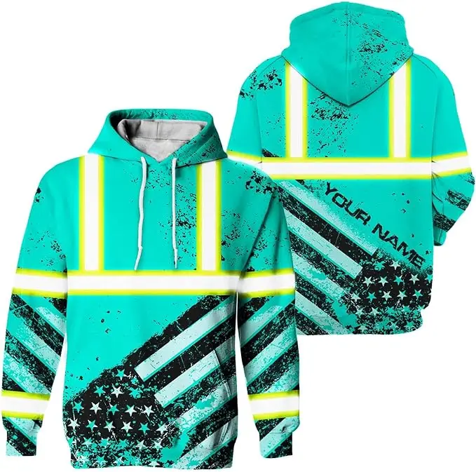 High Visibility Safety Sweatshirt Men Reflective Pullover Sweater ANSI Class 3 hi Vis Fleece Hoodies