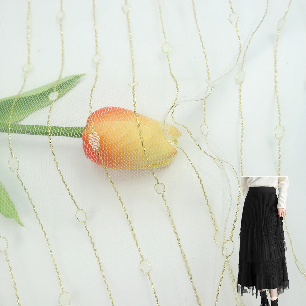 Fabrics Wholesale nylon luxury metallic soft tulle mesh knitting fabric for girl dresses