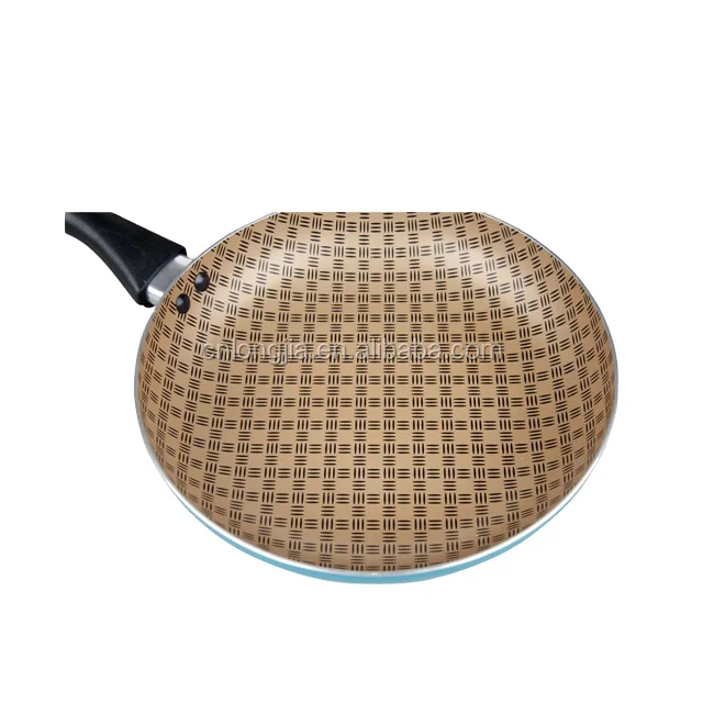 Longjia Cookware/ Golden Nonstick Fry Pan Pattern/ BSCI Supplier with Silk-printed Black Non-stick Frying Pans & Skillets 1000