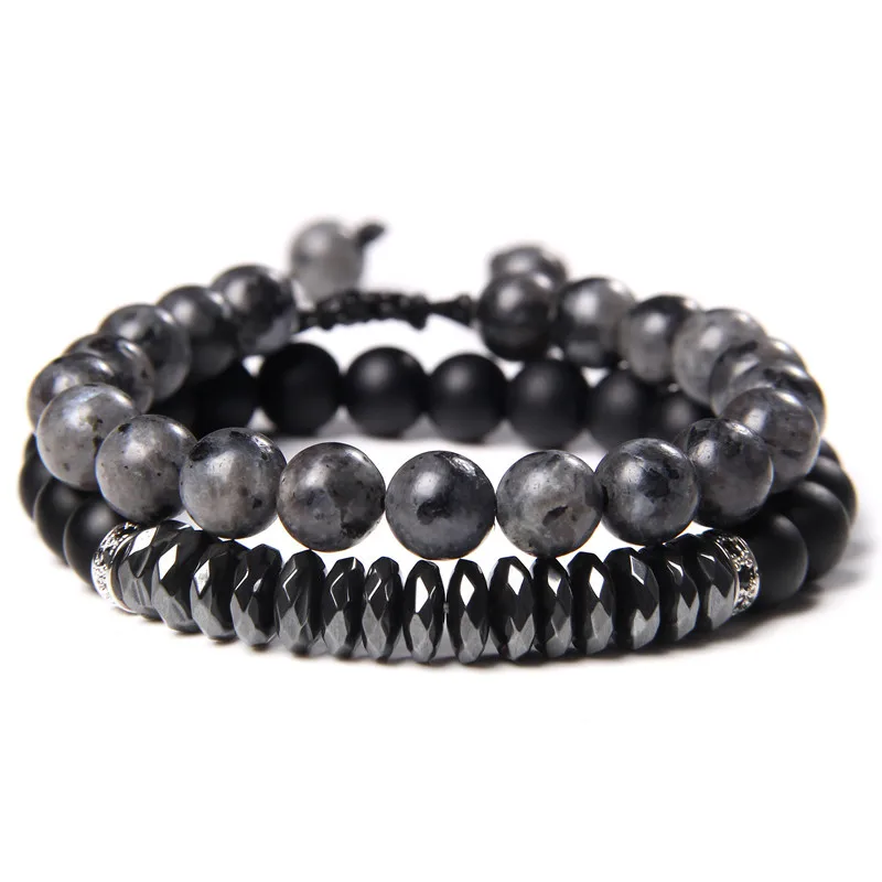 Stone Bracelet Set Elastic Black Hematite Natural Stone Bracelet Turquoise New Trendy Business Gift for Men Women Hand Bracelet