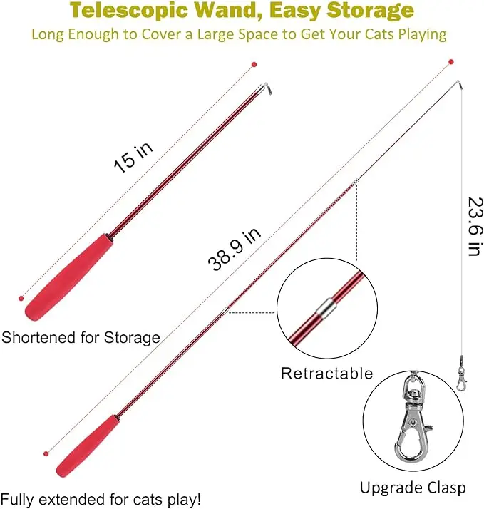 New Arrival Cat Wand Interactive Cat Toys Three-Section Retractable Cat-Teasing Stick 13-Piece Set