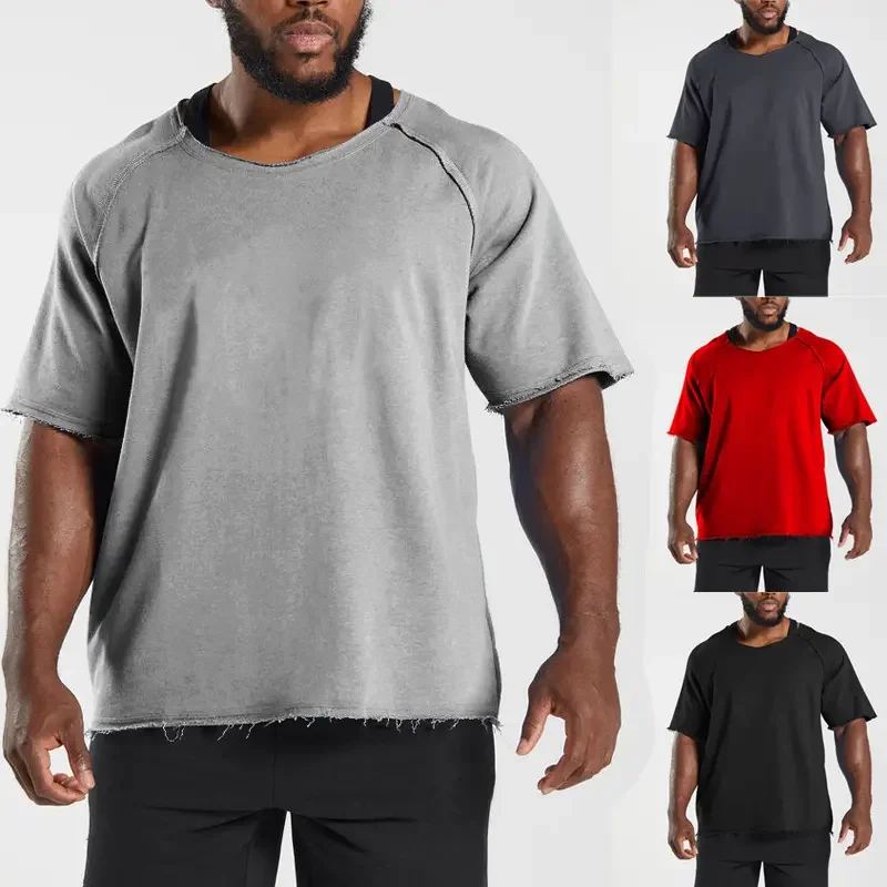 T Shirt Manufacturer Custom Solid Color Raw Edge Cropped T Shirts High Quality T Shirt For Men