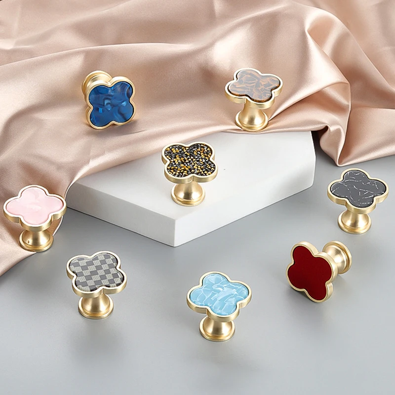 Oukali four leaf zinc alloy furniture mix color cabinet handles knobs
