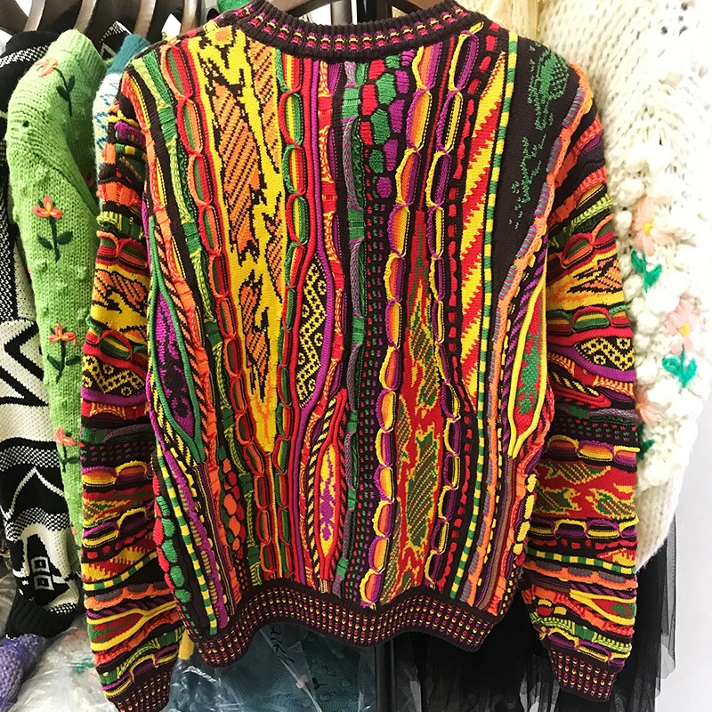 Custom Wholesale hot sale vintage colorful men knitted pullover sweater crew neck sweater