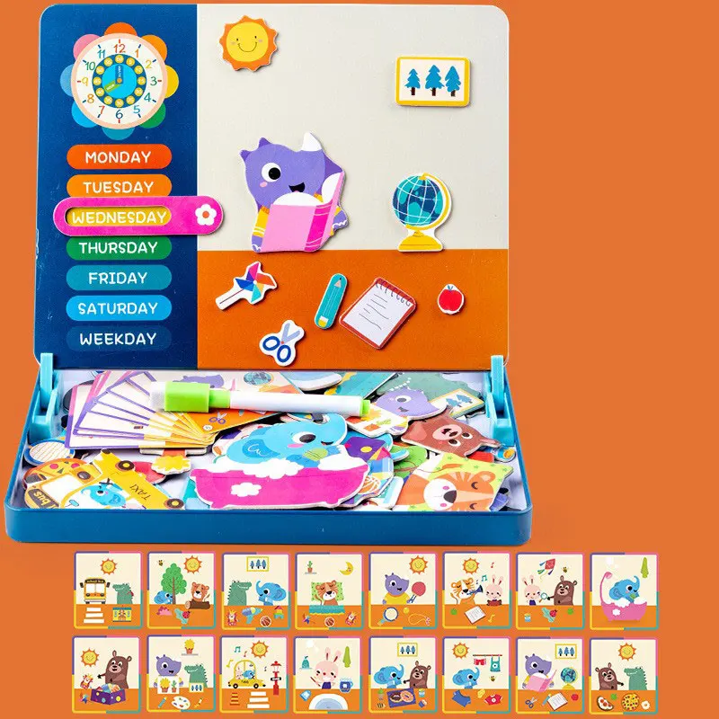 Diy Early Educational Toys Magnetic Jigsaw Puzzle Box Wooden Magnetic Drawing Board Puzzles Games