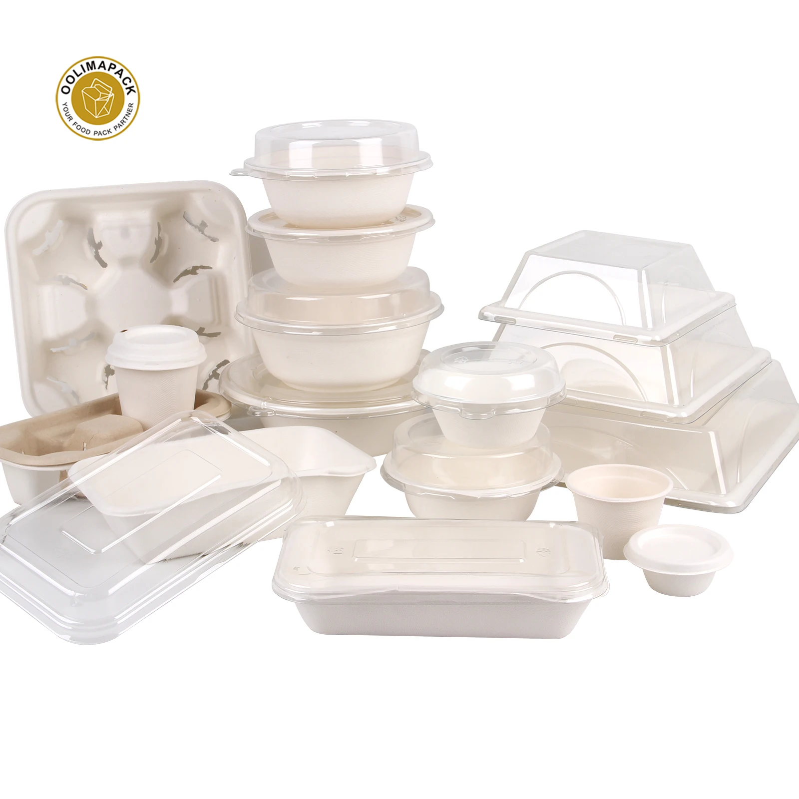 
Disposable 100% biodegradable Compostable food container tableware sugarcane bagasse clamshell bowl tray with lid 