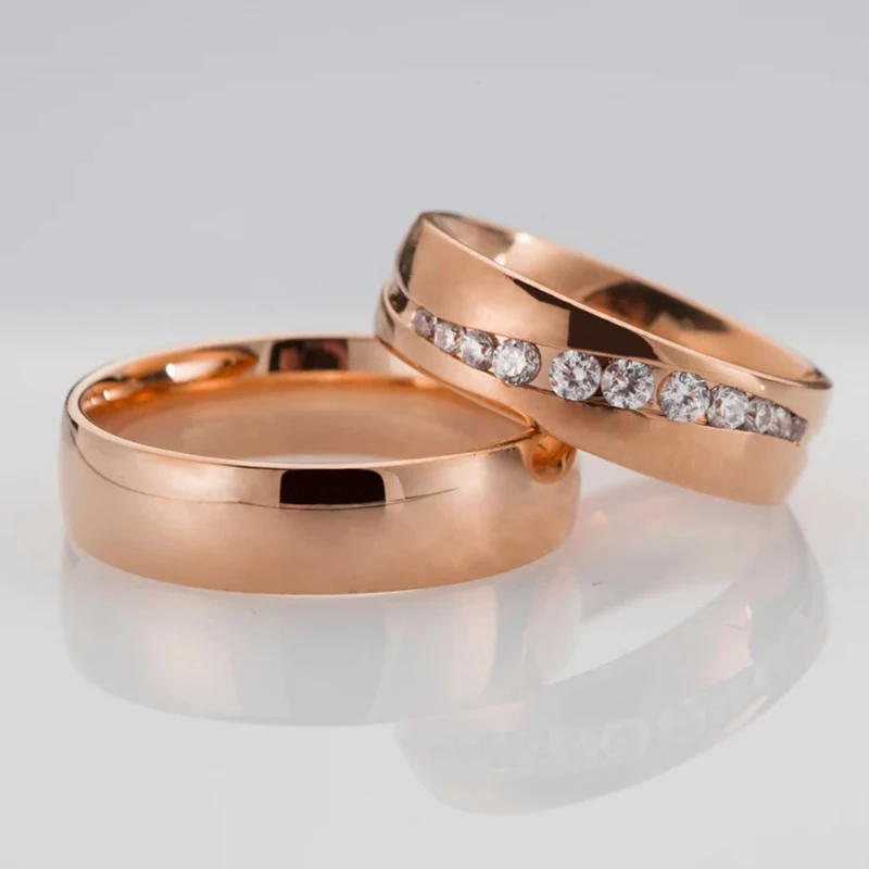 wholesale his and hers pair matching wedding rings gold 14k 18k couple promise anniversary ring stainless steel jewelry