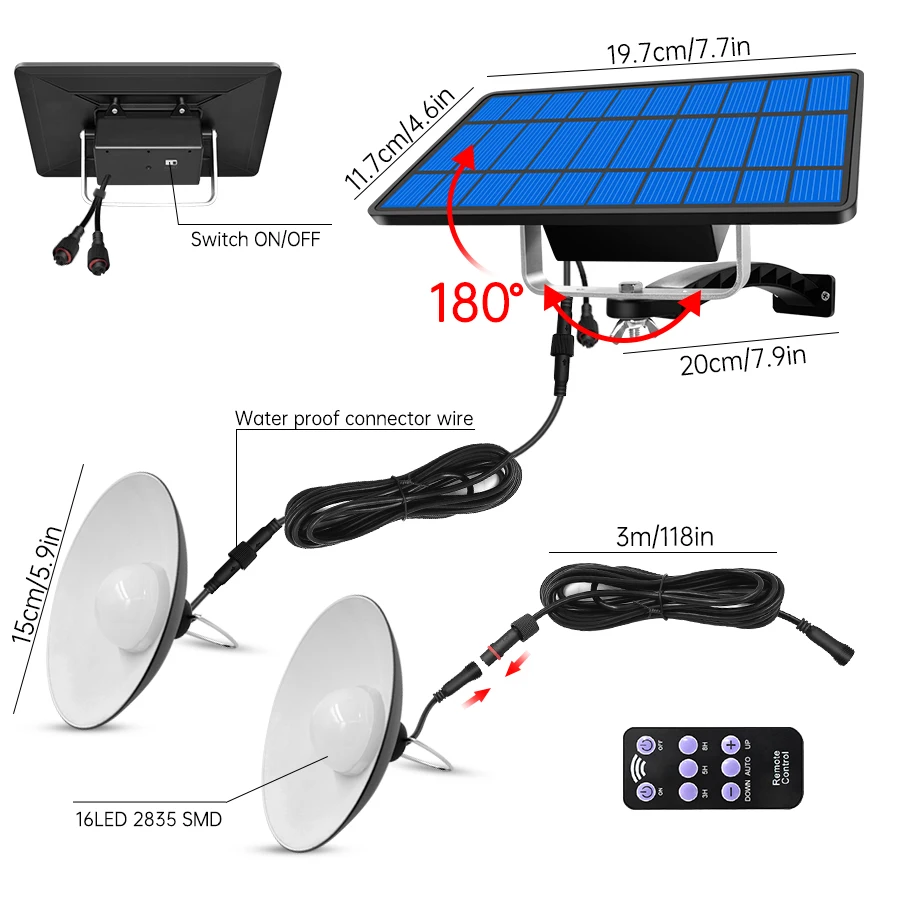 IP65 Waterproof Double Head Solar Pendant Light Outdoor Indoor Solar Lamp Shed Lights For Garden Yard