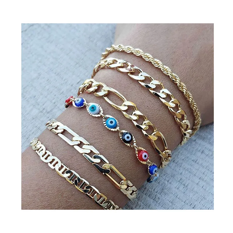 BMZ new 18K/16K/14K figaro bracelet allergy free real gold IP plating best selling 18/19/20/21*0.3/0.4/0.5cm figaro bracelet
