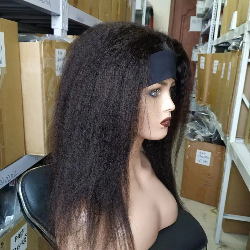 Yaki kinky straight 18 inch machine made Headband natural cuticle aligned brazilian raw indian human hair vendor wig
