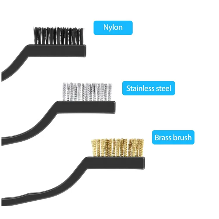 3Pcs Mini Stainless Steel Nylon Brass Bristles Brush Set for Cleaning And Rust Removing 7 Inch Industrial Wire Brushes
