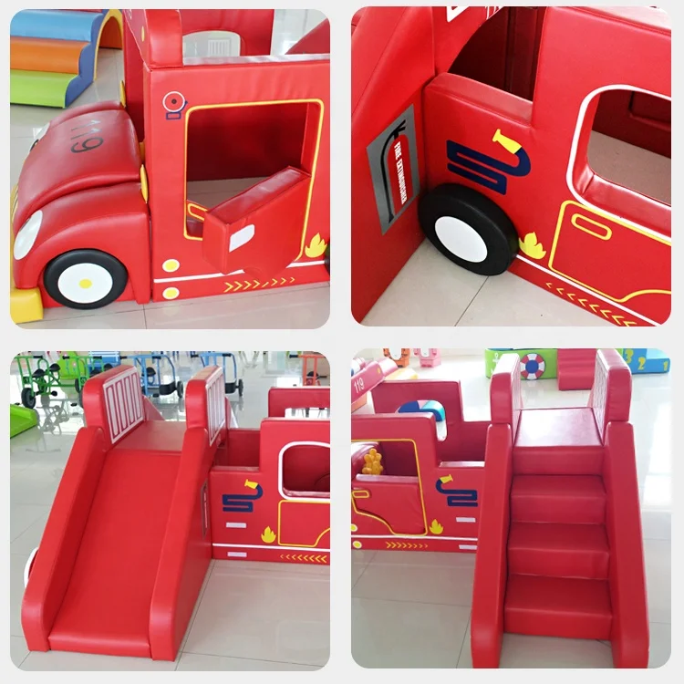 Top quality factory direct wholesale preschool children indoor climbing equipment fire truck shape soft indoor playground
