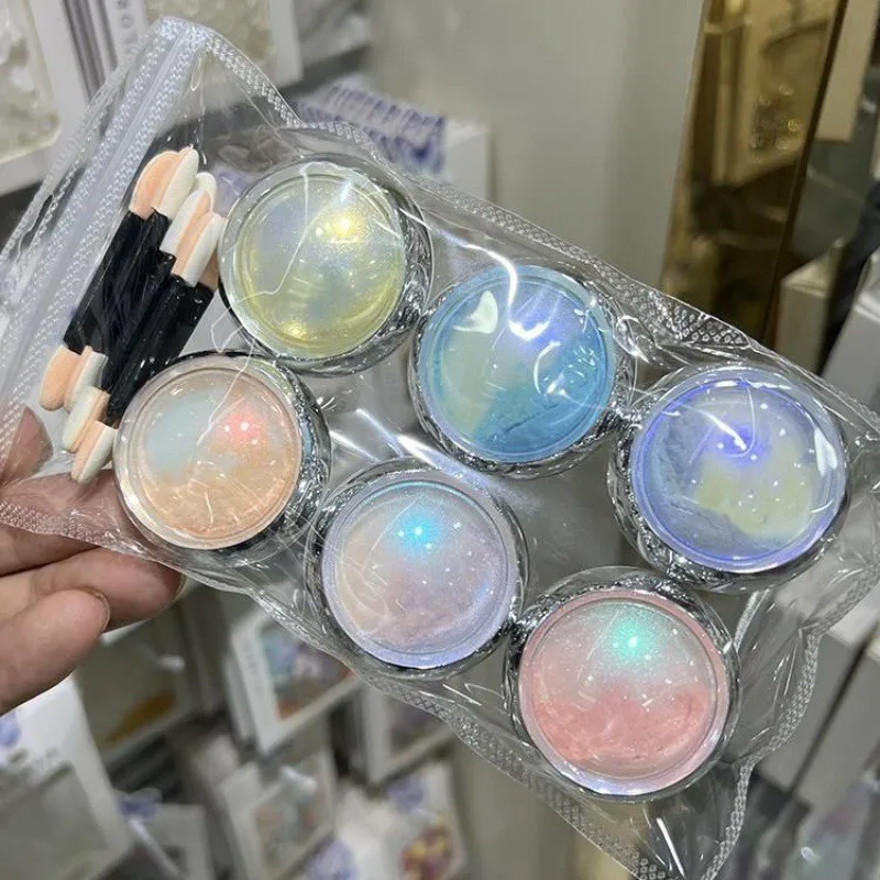 Destly 6Pcs/Set Jelly Mermaid Nail Powder Neon Ice Transparent Sparkle Iridescent Effect Nail Art Pigment Aurora Nail Powder