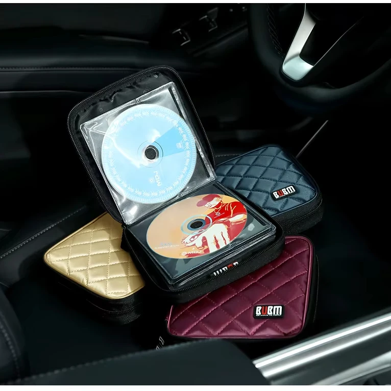 BUBM BSCI Factory Customize Logo Size Design CD Case Holder Portable 32 CD/DVD Disc Storage Wallet Organizer Bag for Car
