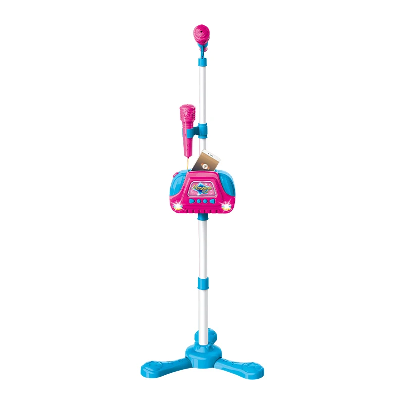 Newest musical karaoke baby kids music dual microphone toy with light stand