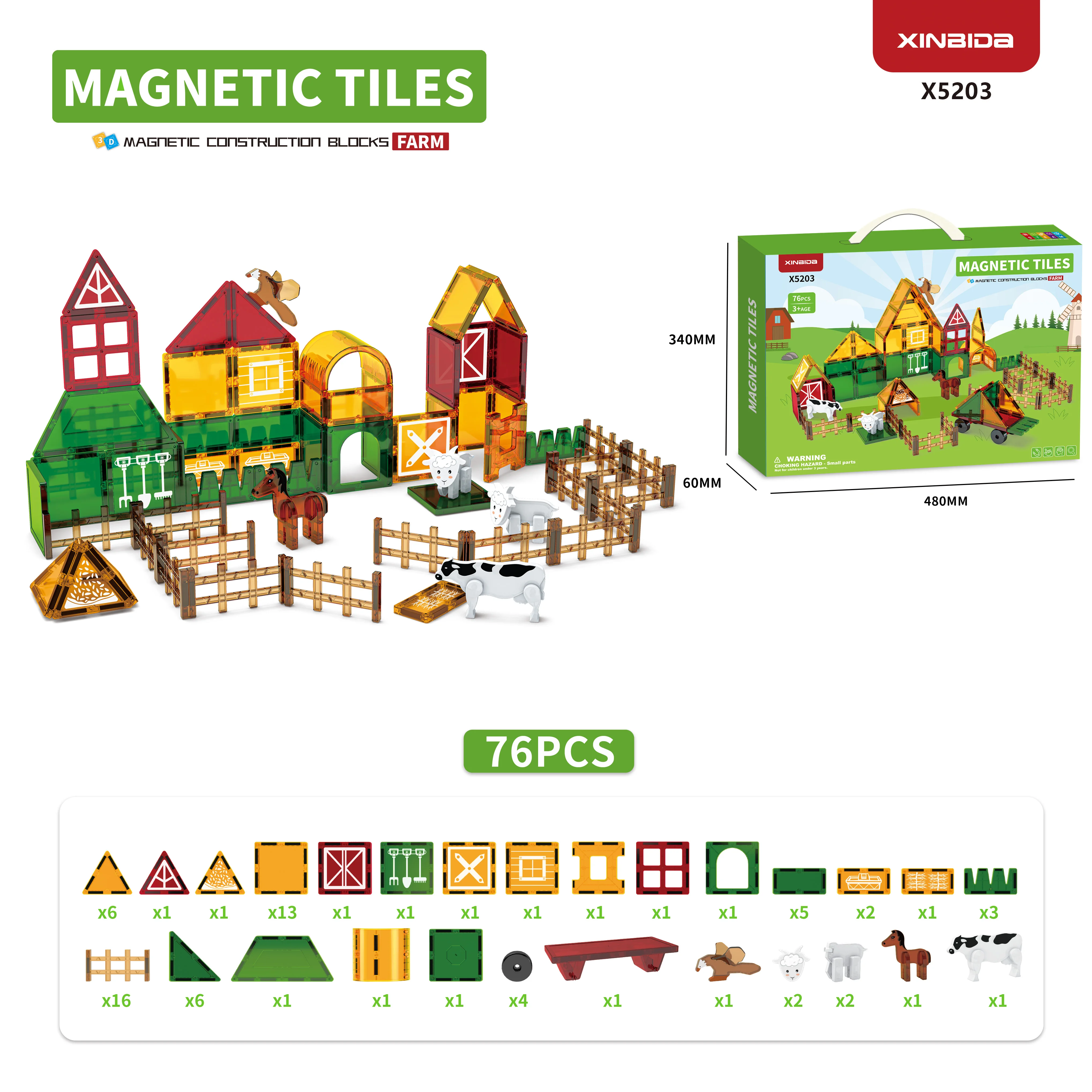 Farm Series 7.5cm Magnetic Tiles Fun and Educational Magnetic Blocks