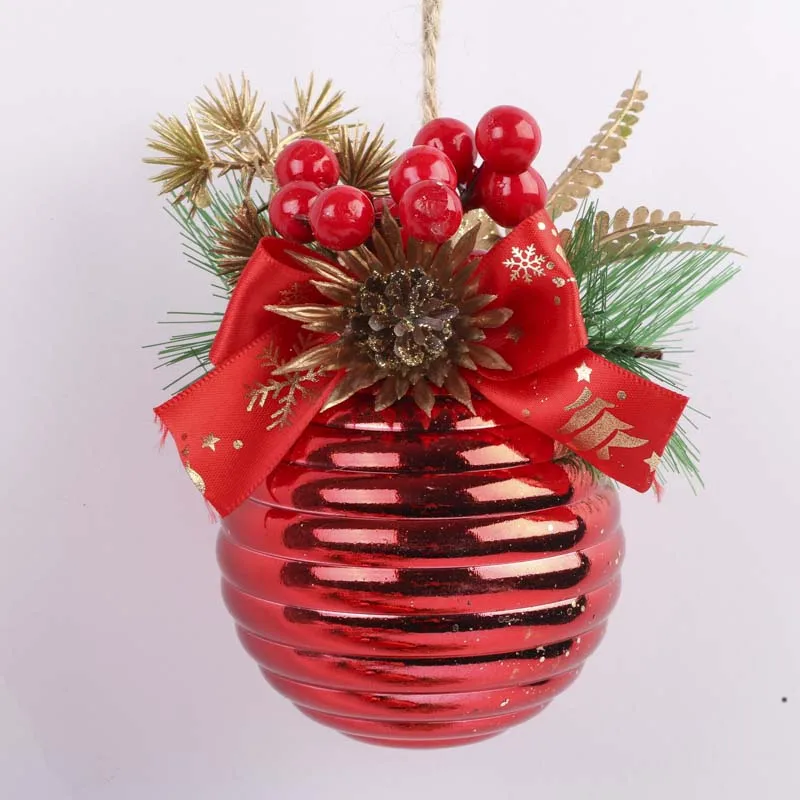 Christmas 2024 8cm Christmas Balls For Xmas Tree Decoration Christmas Ball With Red Berries Pinecone And Leaves