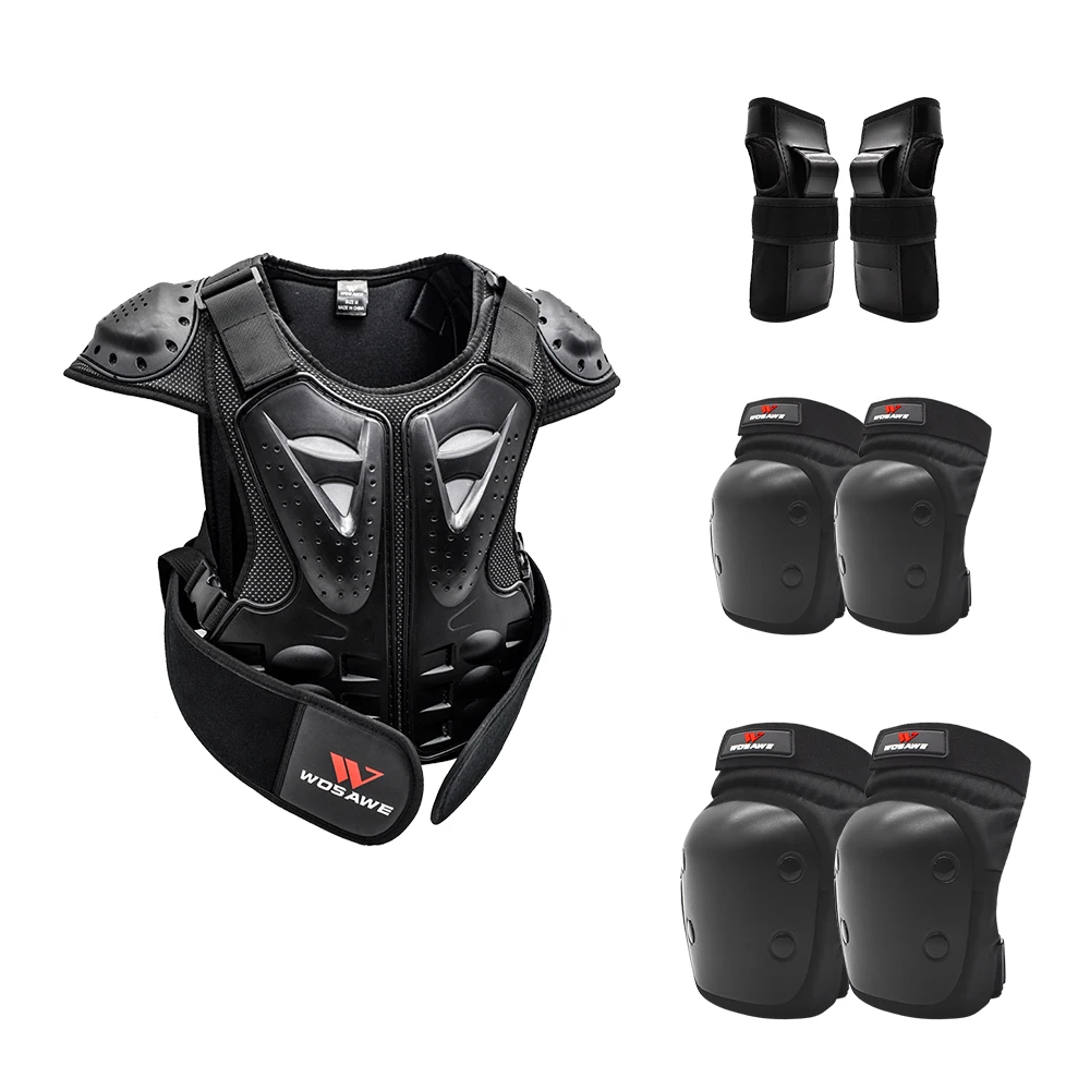 WOSAWE Children Vest Armor Kids Motocross Skateboarding Jacket Chest Spine Protection Gear Shoulder Elbow Knee Guard Safety Kits