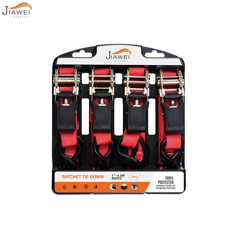 
4 pack mini Rubber Ratchet Strap Tie Down Ratchets Cargo Lashing Tension Belt with S Hook 4-pk 