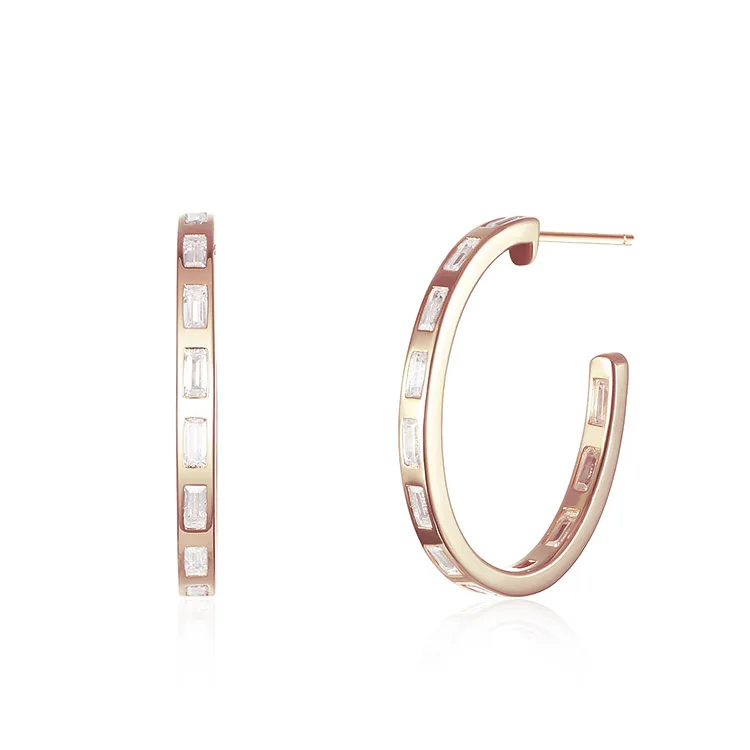 BAROLI Korean Designs Baguettes Jewelry 925 Silver Sterling Zirconia Fashion Stud Earrings For Ladies Gift