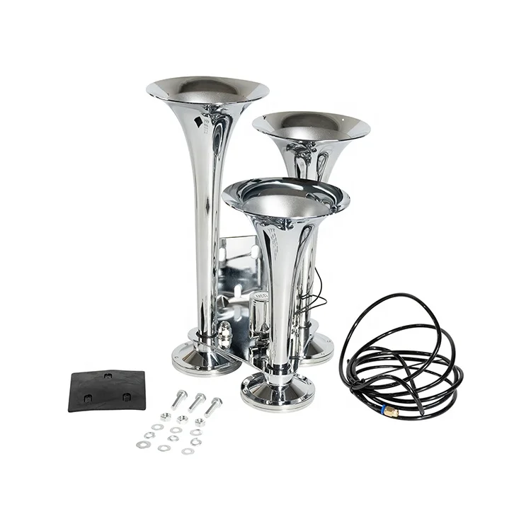 Wholesale chrome three trumpet musical truck parts air horn with 12 volt solenoid valve